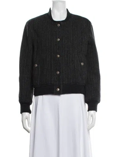 Pre-owned Isabel Marant Étoile Virgin Wool Tweed Pattern Bomber Jacket In Black