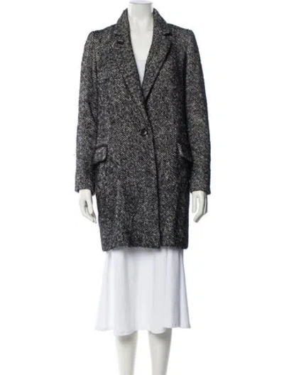 Pre-owned Isabel Marant Étoile Virgin Wool Tweed Pattern Faux Fur Coat In Black