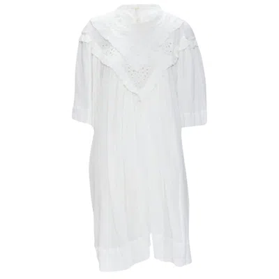 Isabel Marant Etoile Viscose Eyelet Ruffle Collar Boho Dress In White