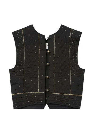Isabel Marant Étoile Volana Embellished Cropped Cotton Vest In Black