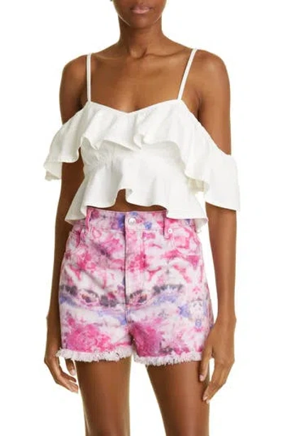 Isabel Marant Étoile Voloteo Ruffle Cold Shoudler Cotton Crop Top In White