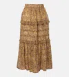 Isabel Marant Étoile Volomia Floral-print Tiered Cotton Midi Skirt In Brown