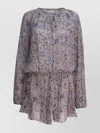 Isabel Marant Étoile Waist Elastic Floral Long Sleeve Round Neck Ruffled Hem In Black