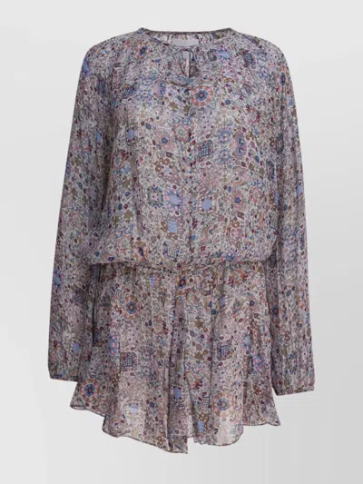 ISABEL MARANT ÉTOILE WAIST ELASTIC FLORAL LONG SLEEVE ROUND NECK RUFFLED HEM