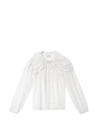 Isabel Marant Etoile White Christa Blouse With Shoulder Ruffles