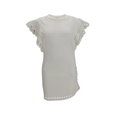 Isabel Marant Étoile Orlane Eyelet Ruffle-sleeve Mini T-shirt Dress In White