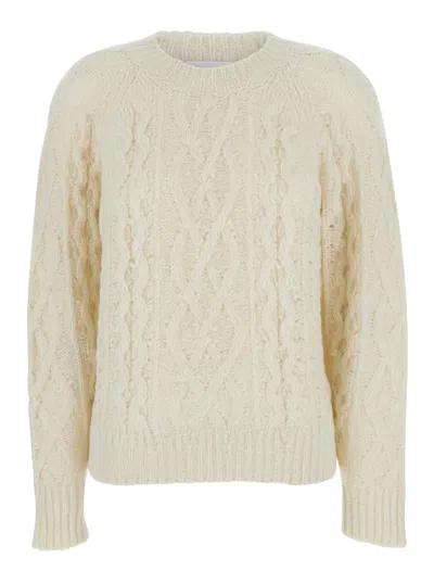 ISABEL MARANT ÉTOILE WHITE CREW NECK SWEATER WITH BRAIDED DESIGN IN WOOL WOMAN
