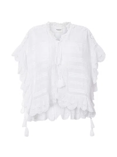 Isabel Marant Etoile White Floral Lace And Cotton Kaftan-style Payton Top Marant Etoile In Yellow