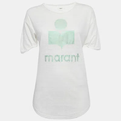 Pre-owned Isabel Marant Étoile White Foil Logo Print Linen Jersey Top S