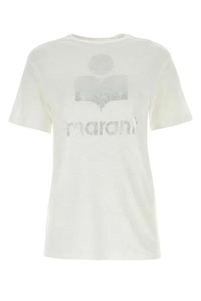 Isabel Marant Étoile Linen T-shirt With Laminated Logo On The Front In Gray