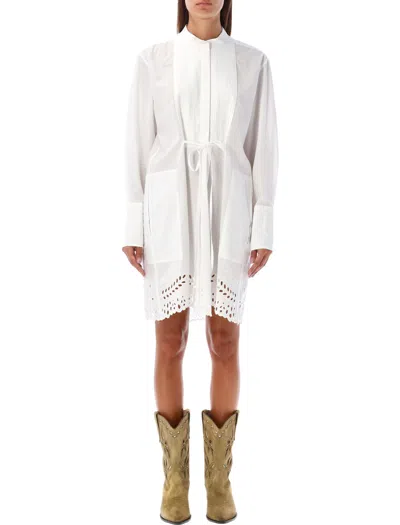 Isabel Marant Étoile White Long Sleeve Shirt Dress With Ribbed Insert And Laces At Waist For Women