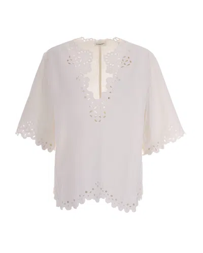 Isabel Marant Étoile Blusa Bianca A Maniche Corte Con Scollo A V E Orlo Smerlato Marant Etoile In White