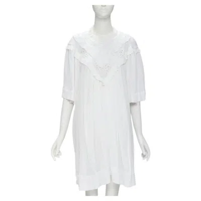 Pre-owned Isabel Marant Etoile White Viscose Eyelet Ruffle Collar Boho Dress Fr40 M