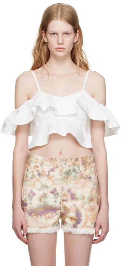 Isabel Marant Étoile Voloteo Ruffle Cold Shoudler Cotton Crop Top In White