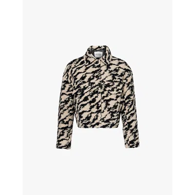 Isabel Marant Étoile Isabel Marant Etoile Womens Black Beige Ferida Cropped Wool-blend Jacket