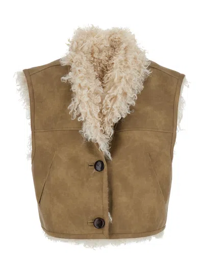 Isabel Marant Étoile Beige Shearling Coat With Reversible Deisgn And Button Closure In Fur Woman In Brown