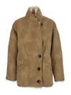 Isabel Marant Étoile Beige Shearling Coat With High Collar And Button Closure In Leather And Fur Woman In Brown