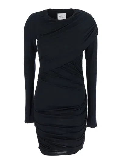 ISABEL MARANT ÉTOILE ISABEL MARANT ETOILE WOMEN 'DENISE' BLACK DRESS WITH ROUND NECKLINE AND RUFFLE DESIGN IN FABRIC WOMA