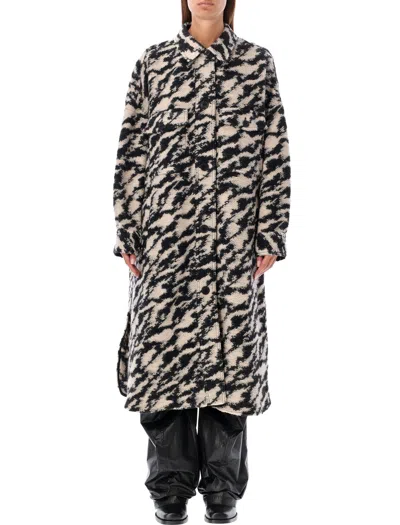 Isabel Marant Étoile Chic Houndstooth Longline Wool Blend Jacket In Black Beige