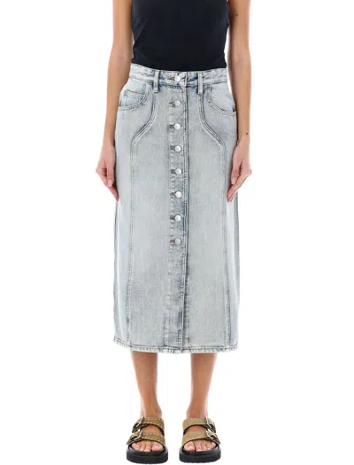 Isabel Marant Étoile Women's Grey Cotton Midi Skirt With Side Pockets And Button Closure In Blue
