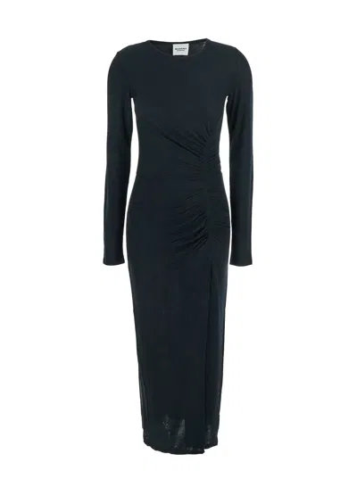 Isabel Marant Étoile 'jelina' Black Midi Dress With Round Neck And Ruched Details In Modal Stretch Woman In Blue