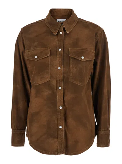 ISABEL MARANT ÉTOILE ISABEL MARANT ETOILE WOMEN 'KARIMA' BROWN SHIRT WITH CLASSIC COLLAR AND TWO FRONT PATCH POCKETS IN F