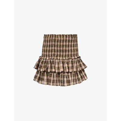 Isabel Marant Étoile Isabel Marant Etoile Womens Khaki Ochre Naomi Check-print Cotton Mini Skirt