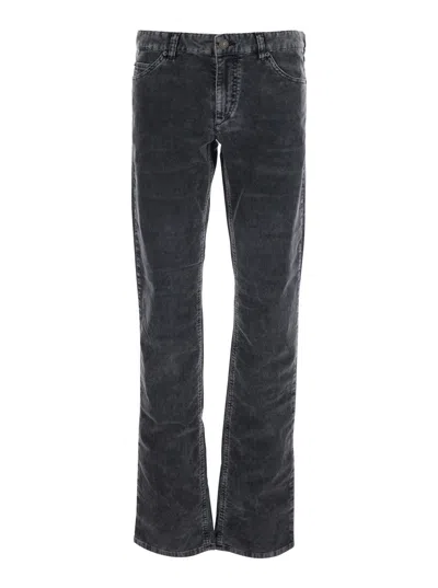 Isabel Marant Étoile Black Trousers With Belt Loops And Back Logo Patch In Corduroy Woman