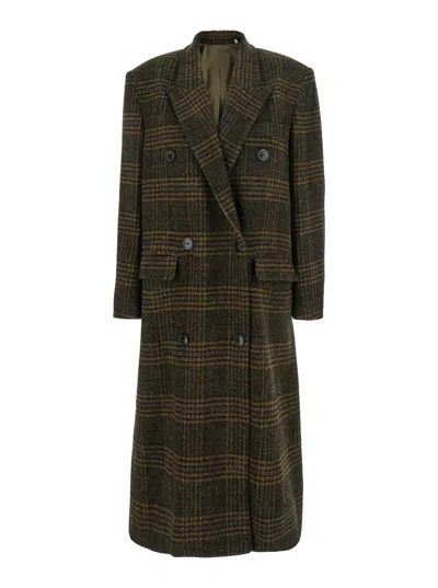 ISABEL MARANT ÉTOILE ISABEL MARANT ETOILE WOMEN 'LEXANA' GREEN DOUBLE-BREASTED COAT WITH PEAK REVERS AND ALL-OVER CHECK M
