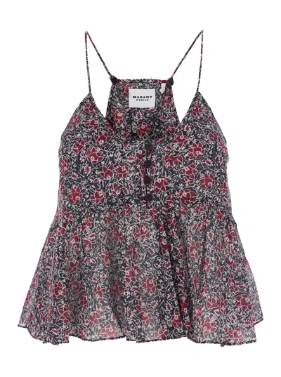 Isabel Marant Étoile Isabel Marant Etoile Women 'lirhetta' Violet Sleeveless Top With Spaghetti Straps And All-over Flora In Gray