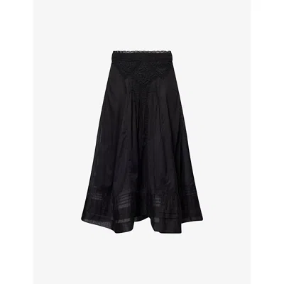 Isabel Marant Étoile Womens Garliana Lace-trim Cotton Midi Skirt Black