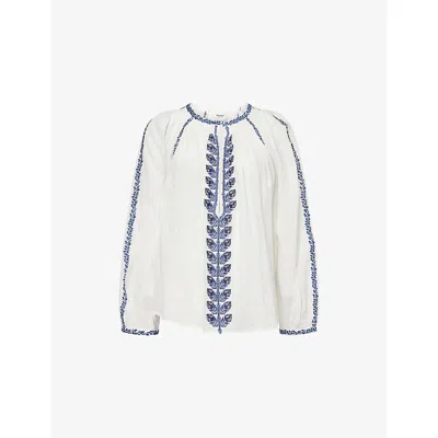 Isabel Marant Étoile Womens Isabel Marant Etoile Lena Embroidered Cotton Top In White