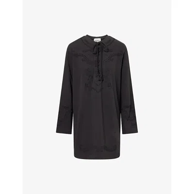 Isabel Marant Étoile Womens Isabel Marant Etoile Elka Embroidered Cotton Mini Dress In Faded Black
