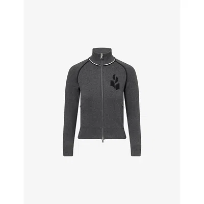 Isabel Marant Étoile Womens Isabel Marant Etoile Lanya Intarsia-logo Knit Cardigan In Anthracite/black
