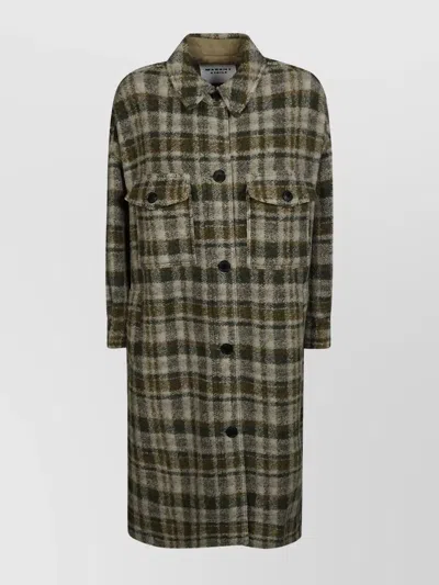 Isabel Marant Étoile Wool Coat With Checked Pattern And Pockets In Black