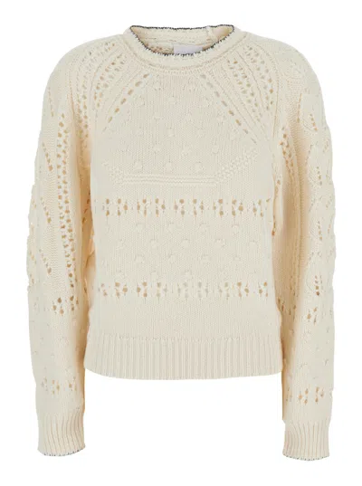 Isabel Marant Étoile Isabel Marant Etoile Wool Crewneck Sweater With Perforated Design And Ribbed Finishes In Neutral