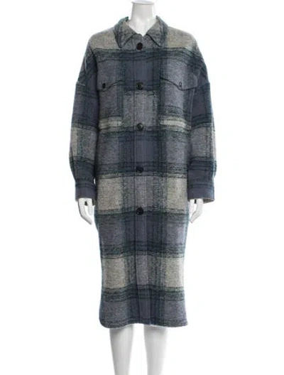 Pre-owned Isabel Marant Étoile Wool Plaid Print Coat In Blue