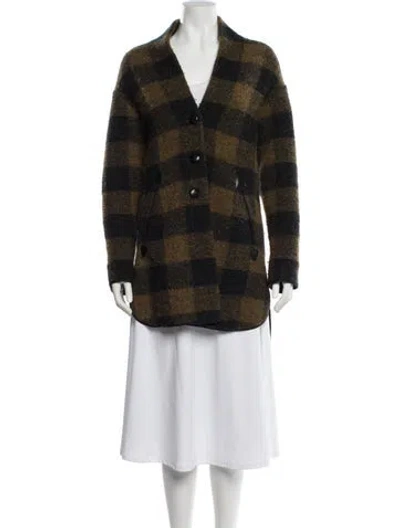 Pre-owned Isabel Marant Étoile Wool Plaid Print Coat In White