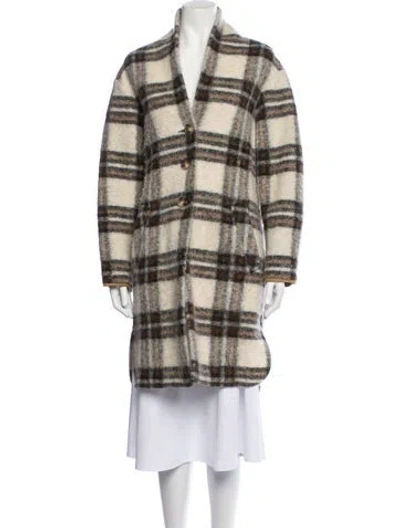 Pre-owned Isabel Marant Étoile Wool Plaid Print Coat In White