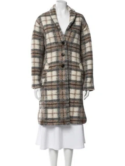 Pre-owned Isabel Marant Étoile Wool Plaid Print Faux Fur Jacket In Brown