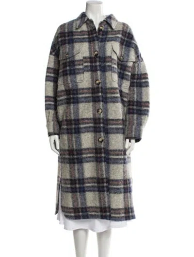 Pre-owned Isabel Marant Étoile Wool Plaid Print Peacoat In Gray