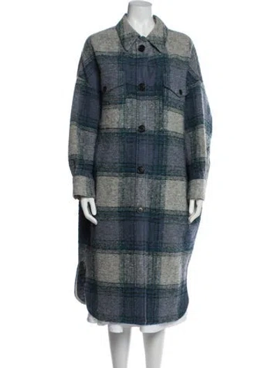 Pre-owned Isabel Marant Étoile Wool Plaid Print Peacoat In Gray