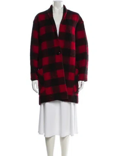 Pre-owned Isabel Marant Étoile Wool Plaid Print Peacoat In Red