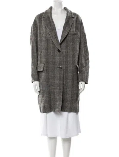 Pre-owned Isabel Marant Étoile Wool Tweed Pattern Faux Fur Coat In Gray