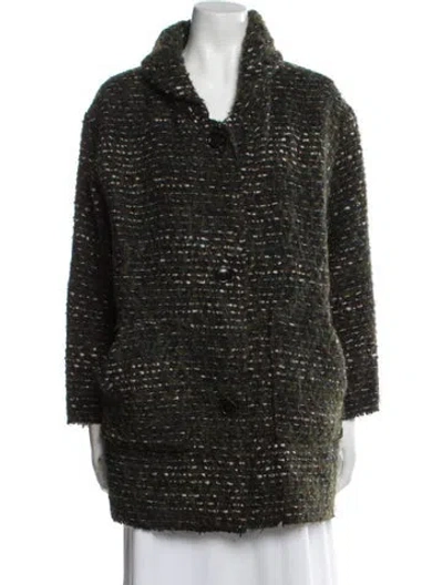 Pre-owned Isabel Marant Étoile Wool Tweed Pattern Faux Fur Coat In Green