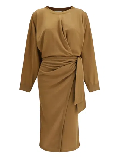 Isabel Marant Étoile Wrap-effect Logo-embroidered Midi Dress In Brown