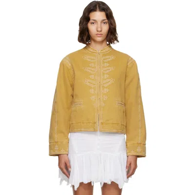Isabel Marant Étoile Emalia Embroidered Denim Jacket In Nude