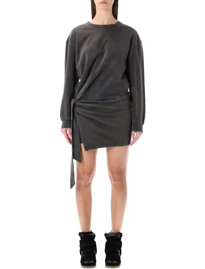 Isabel Marant Étoile Zae Fleece Dress Long Sleeve Asymmetric In Gray