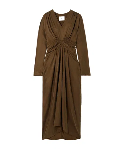 Isabel Marant Étoile Zamiya Draped Satin-twill Midi Dress In Brown