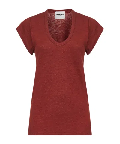 Isabel Marant Étoile Zankou V-neck T-shirt In Burgundy